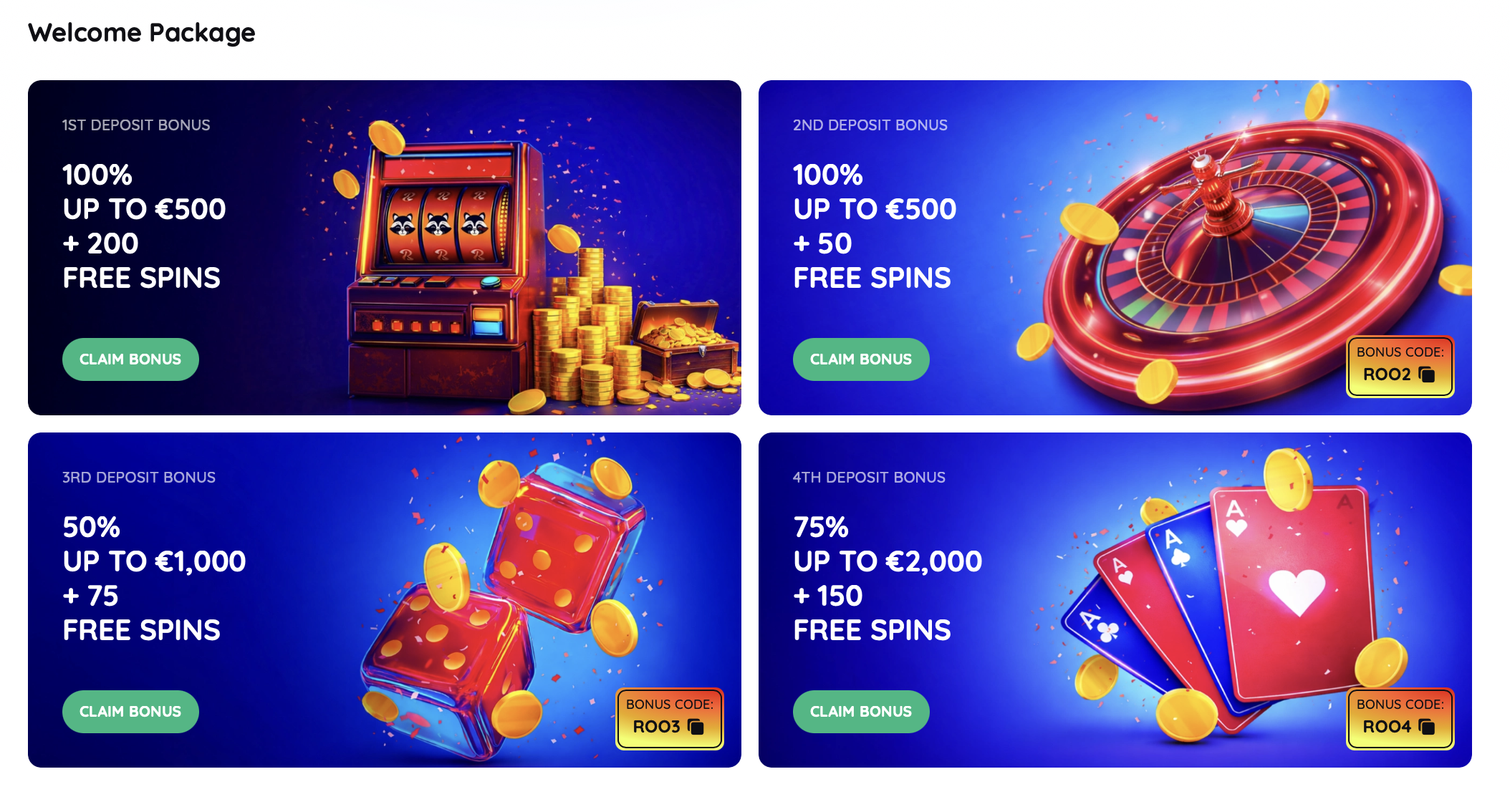 Rooli Casino Willkommenspaket Rooli Casino Willkommenspaket mit vier Einzahlungsboni und Bonuscodes ROO2 bis ROO4
